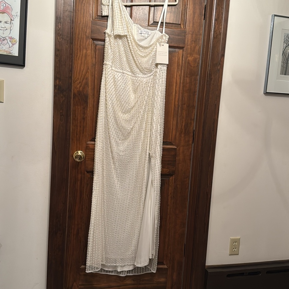 One-Shoulder Model# 93735 Pearl Embelished Evening Gown - Picture 5 of 10